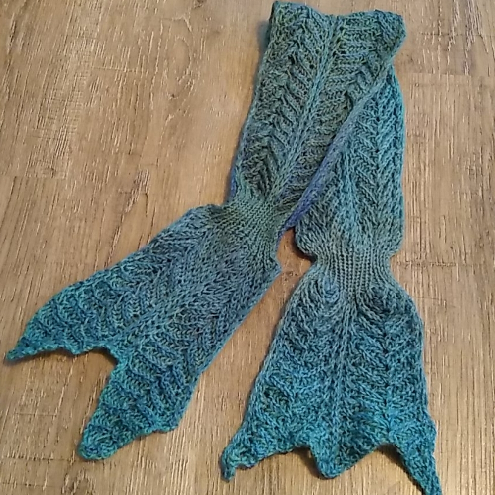Handmade Knitted Keyhole Neck Scarf wool teal blue